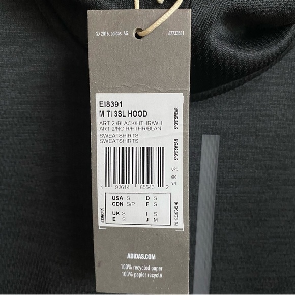 NWT Adidas Team Issue 3 Stripe Hoodie - Picture 5 of 5